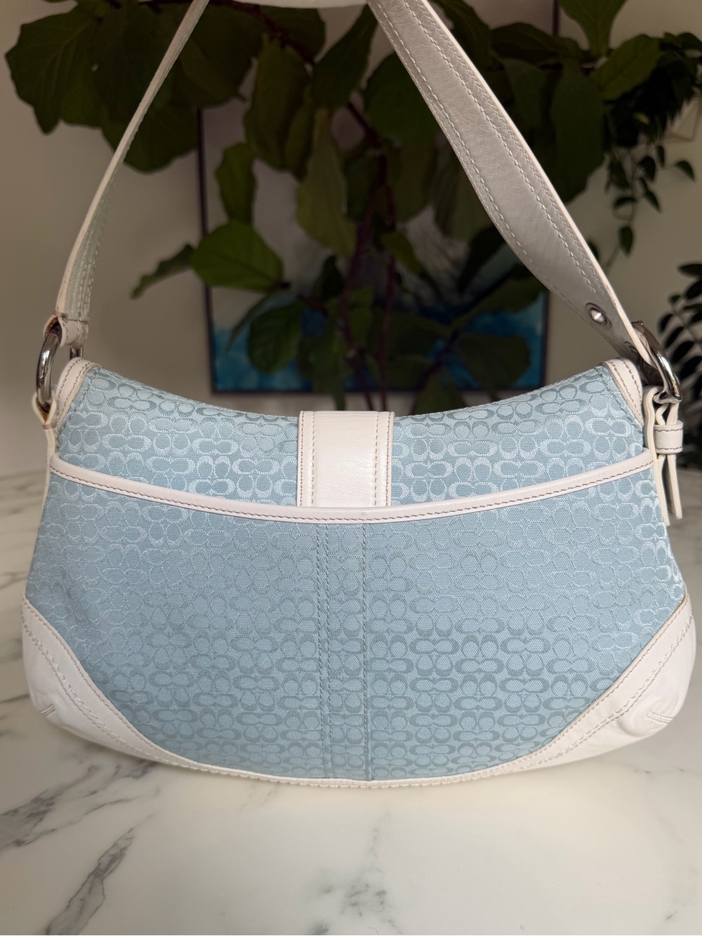 COACH Vintage Y2K Soho Mini Signature Medium Flap Shoulder Bag F109256 Sky Blue - Picture 2 of 16